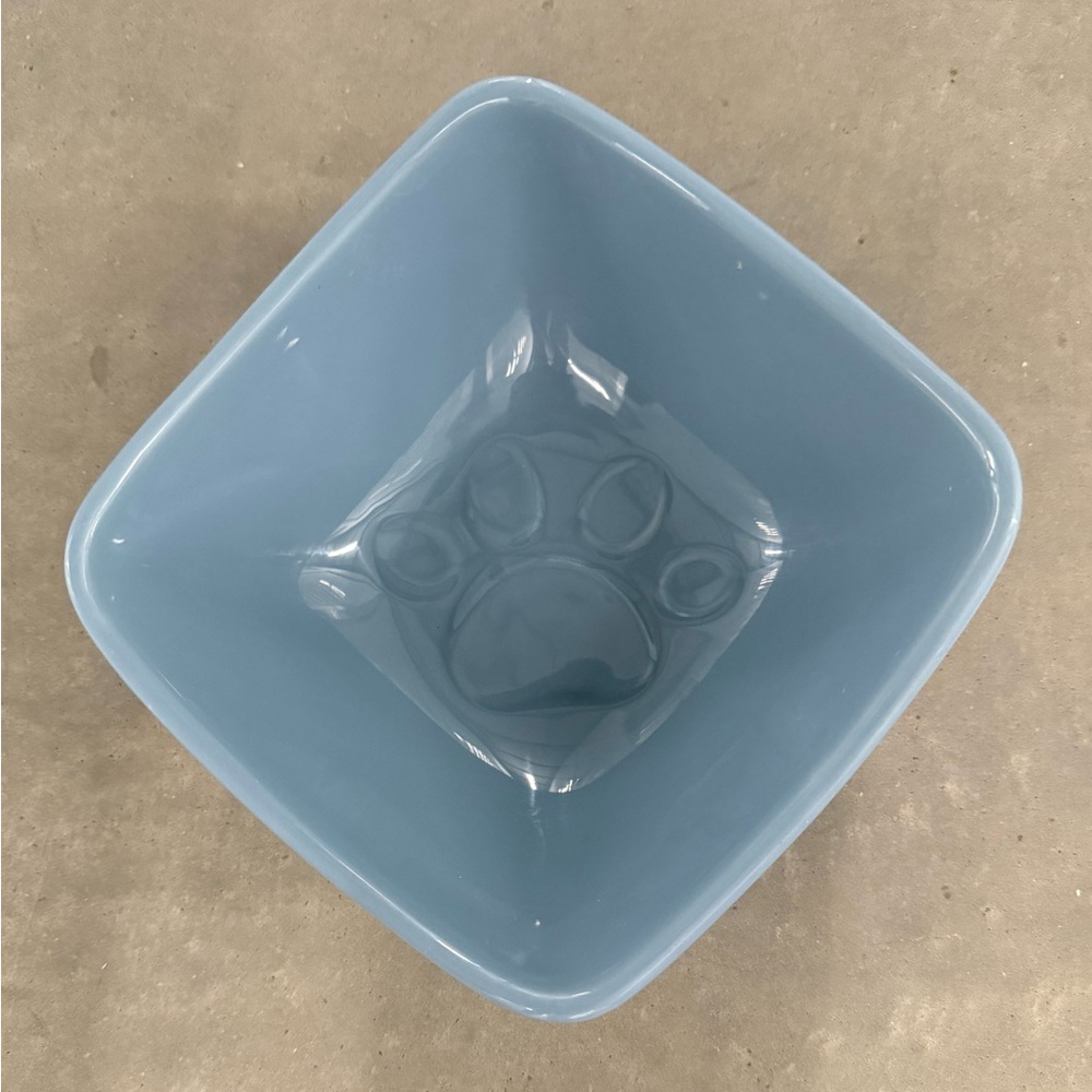 Top Paw Large Sized Square Denim Blue Dog / Cat Bowl with Embossed Paw Print